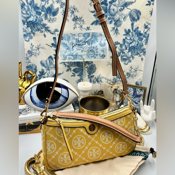 🆕 TORY BURCH 🧿 NWOT T Monogram Embossed Studio, Golden Sunset - AUTHENTICATED - Picture 3 of 16